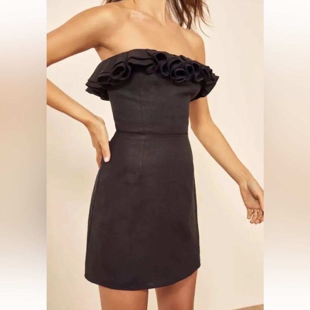 REFORMATION Reef Strapless Linen A-Line Mini Dress in Black Size 4